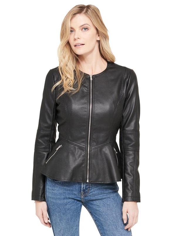 Peplum Faux Leather Jacket