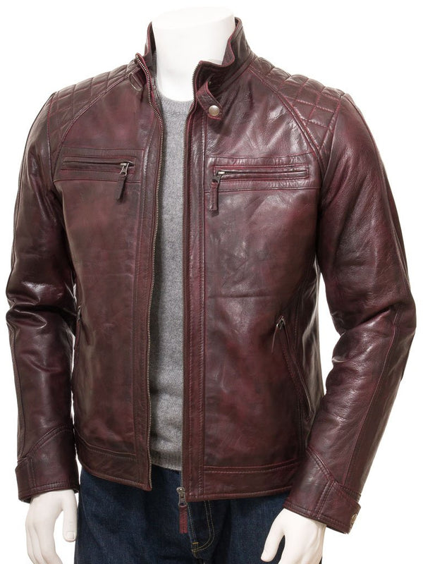 Men's Oxblood Leather Biker Jacket: Sibiu